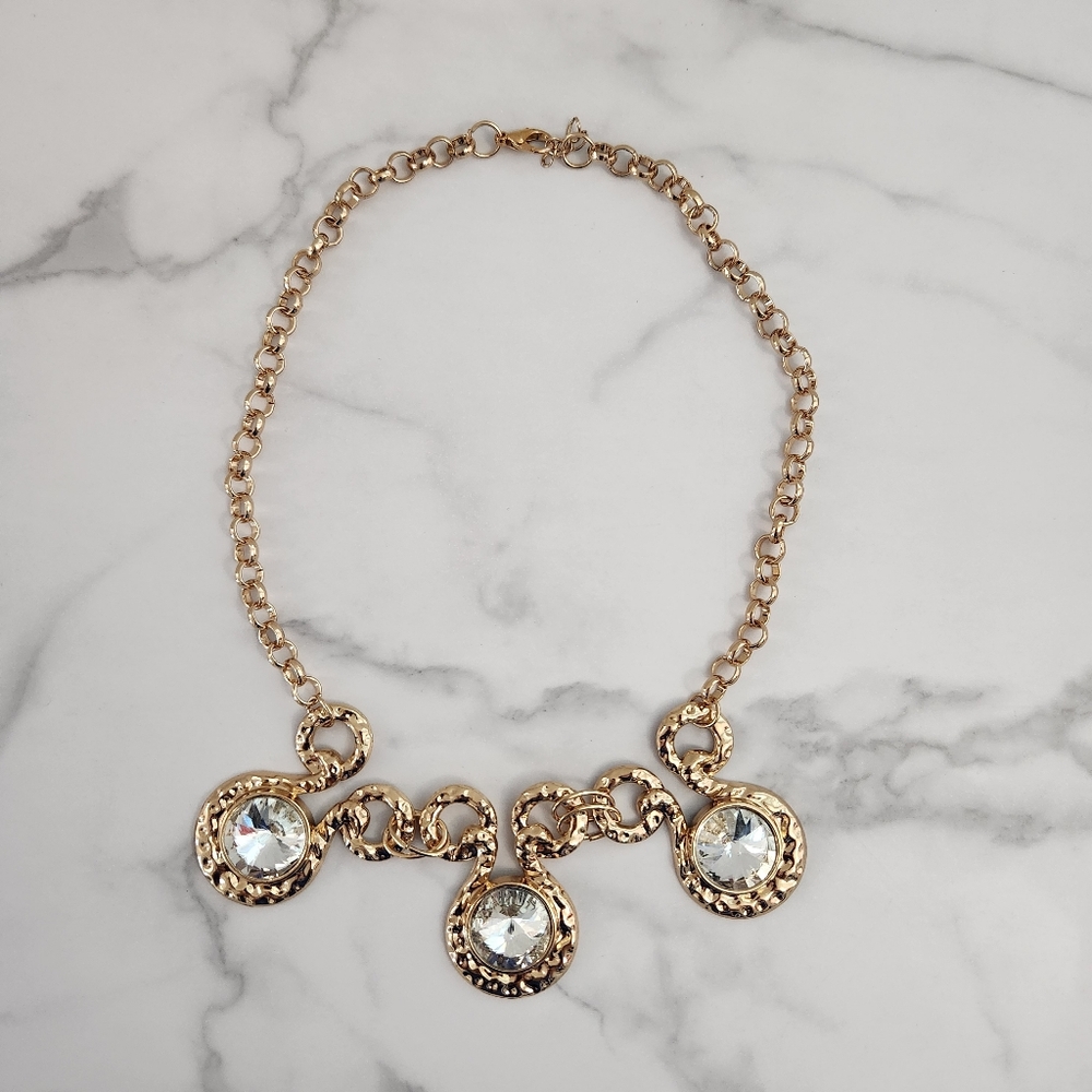 Paparazzi Gold Triple Gem Statement Necklace - Picture 5 of 7
